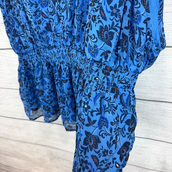 Old Navy Plus Size Blue Floral Printed V-Neck Waisted Blouse Size XXL - Picture 5 of 7